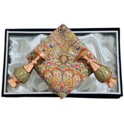 ست مدیریتی خاتم‌کاری با گلدان‌های مسی و ترمه مجلل