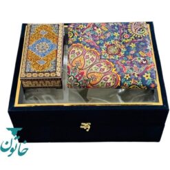 ست هدیه ترمه و جعبه خاتم‌کاری تذهیب‌دار اعلا