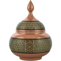 قندان مس و خاتم با خاتم کندویی شال دار