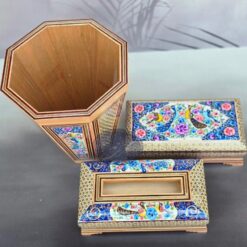 ست سه تکه سطل خاتم و گل و مرغ کاظمی