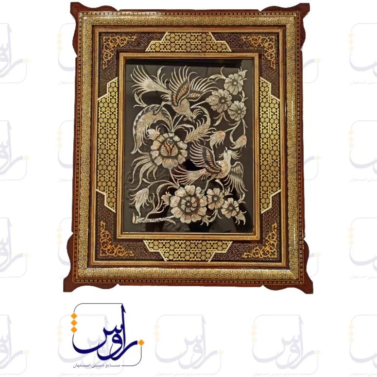 تابلو قلم زنی با قاب خاتم صلیبی شاسی دار سایز 63*53