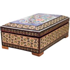 جعبه جواهرات خاتم کاری طرح گل و مرغ استخونی