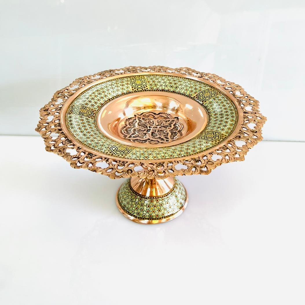 شیرینی خوری پایه دار مس و خاتم اعلا