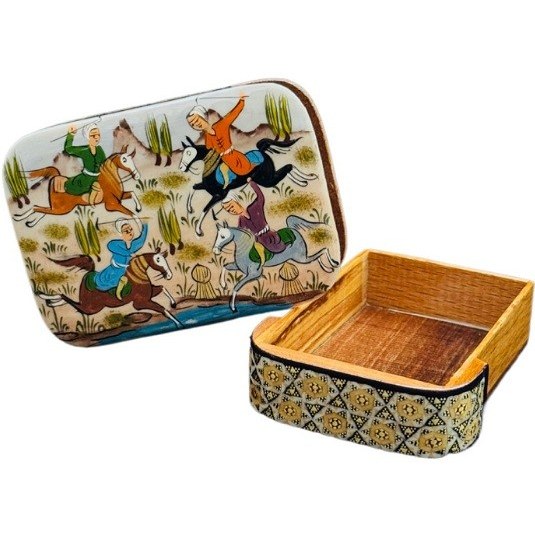 جعبه چوبی خاتم کاری دستساز طرح چوگان