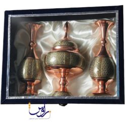 پک هدیه جفت گلدان 25 و شکلات خوری 29 خاتم کاری با جعبه مخمل