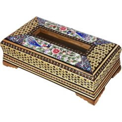 جعبه دستمال کاغذی خاتم چوبی نقاشی گل مرغ